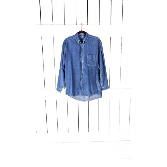 Van Heusen button down denim chambray jean shirt jacket - Picture 2 of 5